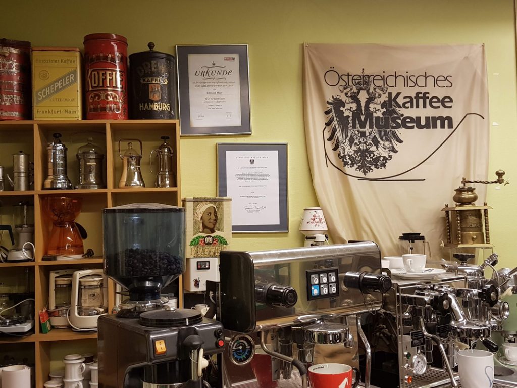 Logo of the Viennese Coffee Museum on a flag.