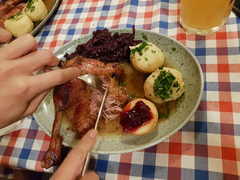 Saint Martins Day Roasted Goose Feast Meal at Gasthaus Quell in Vienna, Austria