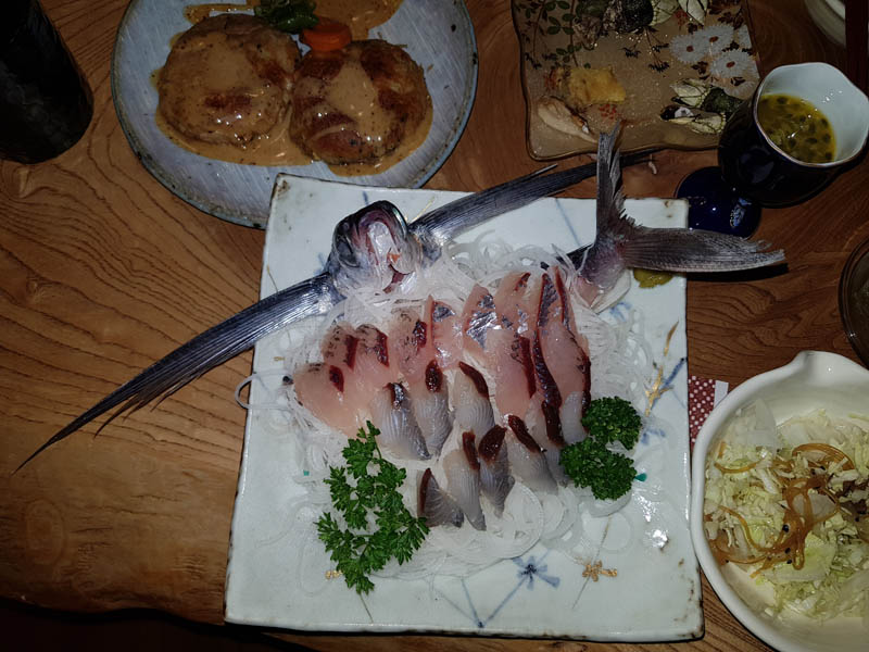 Flying fish sashimi delicacy on Yakushima Island, Kyushu, Kagoshima, Japan